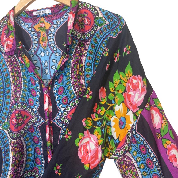 Johnny Was Womens Shirt Large Seline Floral Paisley 100% Silk Button Up Blouse - Picture 6 of 11